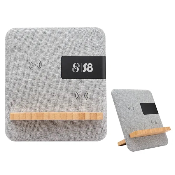 Fabric & Bamboo Wireless Charger With Clock - Fabric & Bamboo Wireless Charger With Clock - Image 2 of 2