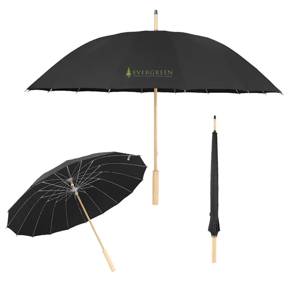 46" Arc Umbrella With 100% RPET Canopy & Bamboo Handle - 46" Arc Umbrella With 100% RPET Canopy & Bamboo Handle - Image 3 of 9