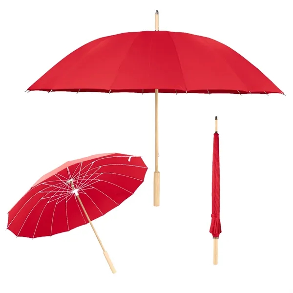 46" Arc Umbrella With 100% RPET Canopy & Bamboo Handle - 46" Arc Umbrella With 100% RPET Canopy & Bamboo Handle - Image 5 of 9