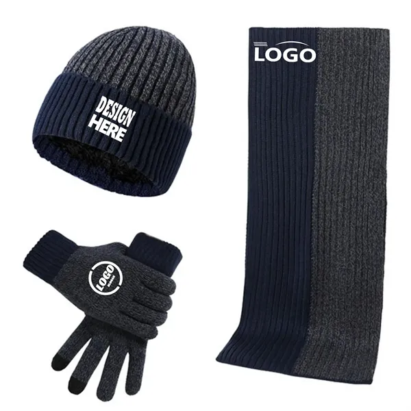 Winter 3 in 1 Set Jacquard Gloves Knitted Beanie Hat Scarf - Winter 3 in 1 Set Jacquard Gloves Knitted Beanie Hat Scarf - Image 0 of 3