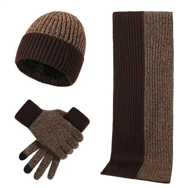 Winter 3 in 1 Set Jacquard Gloves Knitted Beanie Hat Scarf - Winter 3 in 1 Set Jacquard Gloves Knitted Beanie Hat Scarf - Image 1 of 3