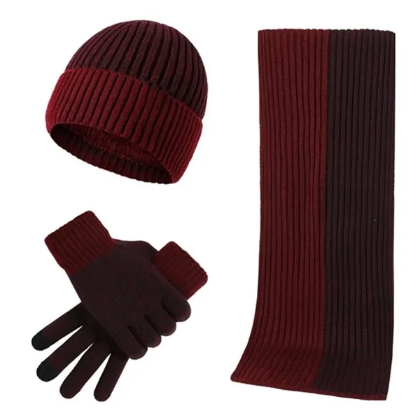 Winter 3 in 1 Set Jacquard Gloves Knitted Beanie Hat Scarf - Winter 3 in 1 Set Jacquard Gloves Knitted Beanie Hat Scarf - Image 2 of 3