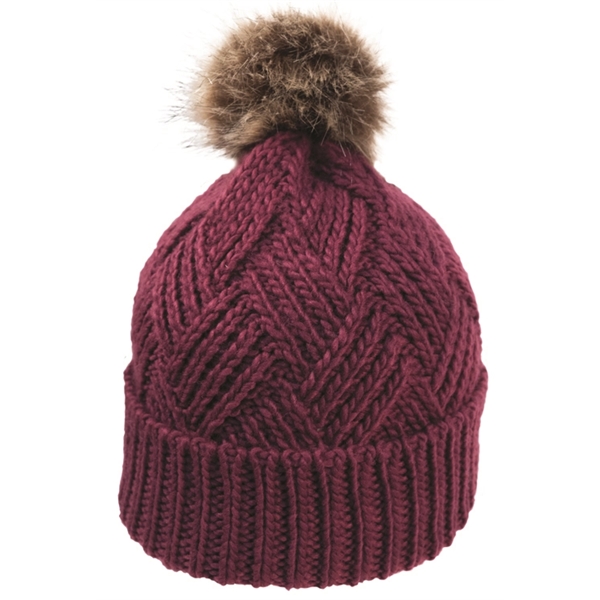 Cross Hatch Beanie with Faux Fur Pom - Cross Hatch Beanie with Faux Fur Pom - Image 2 of 10