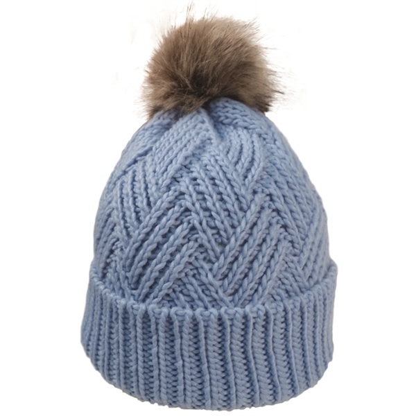 Cross Hatch Beanie with Faux Fur Pom - Cross Hatch Beanie with Faux Fur Pom - Image 5 of 10