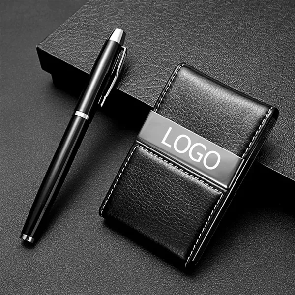 Metal PU Leather Business Card Holder And Executive Pen Gift - Metal PU Leather Business Card Holder And Executive Pen Gift - Image 0 of 3