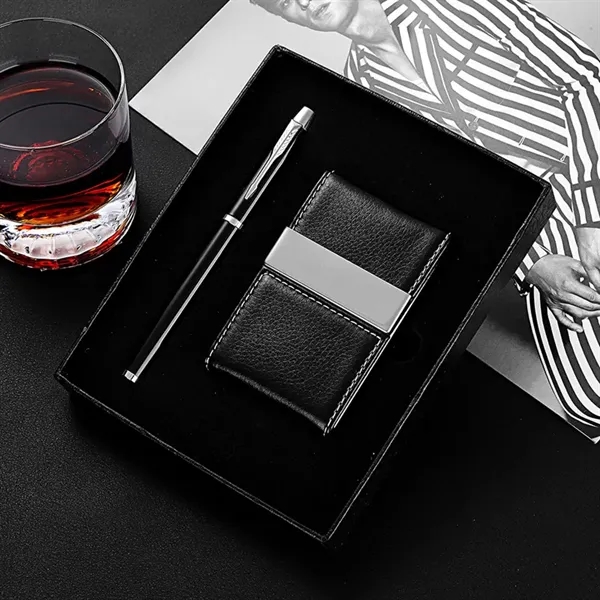 Metal PU Leather Business Card Holder And Executive Pen Gift - Metal PU Leather Business Card Holder And Executive Pen Gift - Image 2 of 3