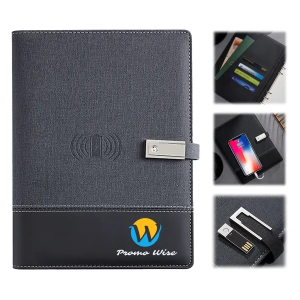 Wireless Charge Notebook Padfolio with USB Drive Power Bank - Wireless Charge Notebook Padfolio with USB Drive Power Bank - Image 0 of 9