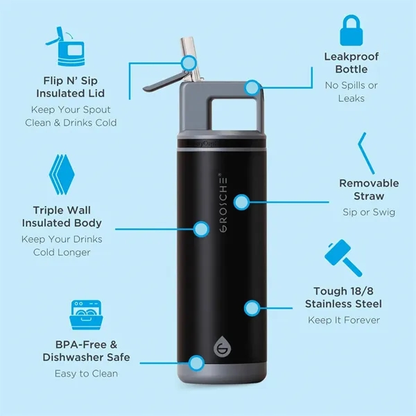 20 oz. GROSCHE® Flip 'N Sip Insulated Straw Water Bottle