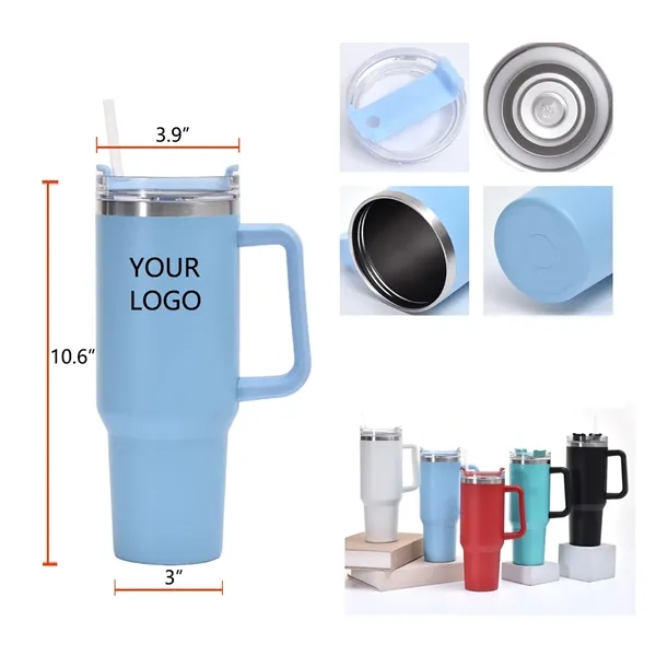 40oz Stainless Steel Insulated Cup With Straw Handle - 40oz Stainless Steel Insulated Cup With Straw Handle - Image 0 of 6