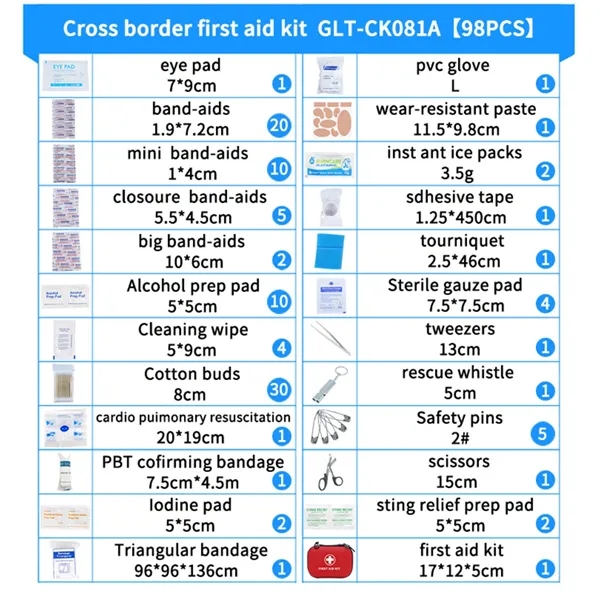 98 Pieces Portable Waterproof Eva First Aid Kit - 98 Pieces Portable Waterproof Eva First Aid Kit - Image 2 of 5