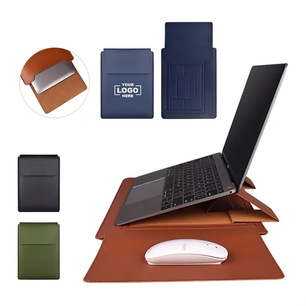 15.4 inch PU Leather Laptop Sleeve with Stand - 15.4 inch PU Leather Laptop Sleeve with Stand - Image 0 of 8