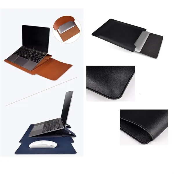 15.4 inch PU Leather Laptop Sleeve with Stand - 15.4 inch PU Leather Laptop Sleeve with Stand - Image 1 of 8