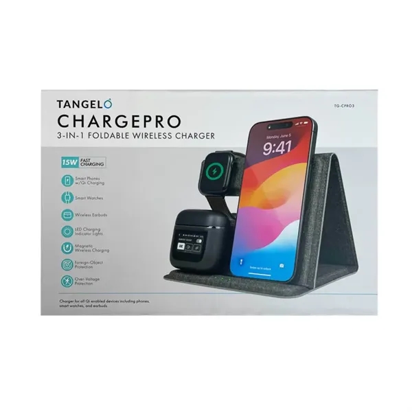 Custom Tangelo ChargePro 3 in 1 Foldable Wireless Charger - Grey