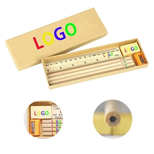 8 in 1 Stationary Set Pencils Ruler Eraser Sharpener - 8 in 1 Stationary Set Pencils Ruler Eraser Sharpener - Image 0 of 4