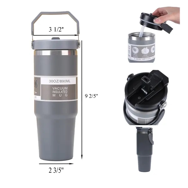 30oz Stainless Steel Insulated Tumbler w/Handle & Straw - 30oz Stainless Steel Insulated Tumbler w/Handle & Straw - Image 1 of 4