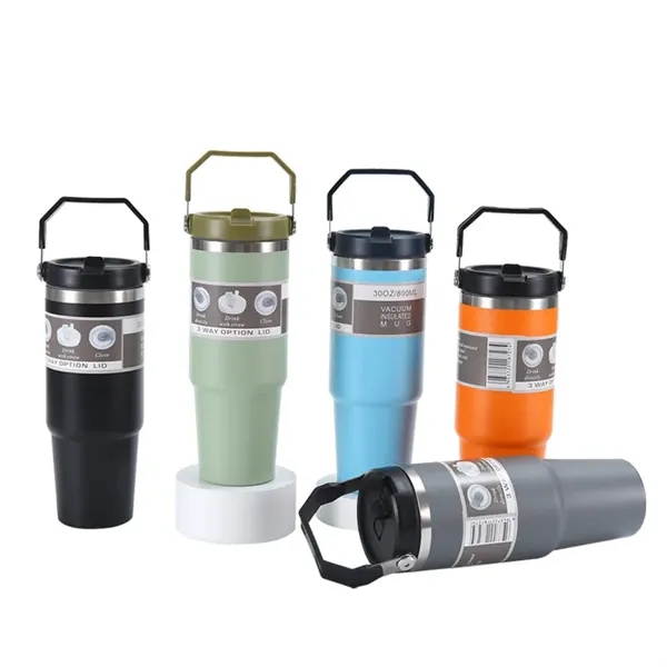 30oz Stainless Steel Insulated Tumbler w/Handle & Straw - 30oz Stainless Steel Insulated Tumbler w/Handle & Straw - Image 2 of 4