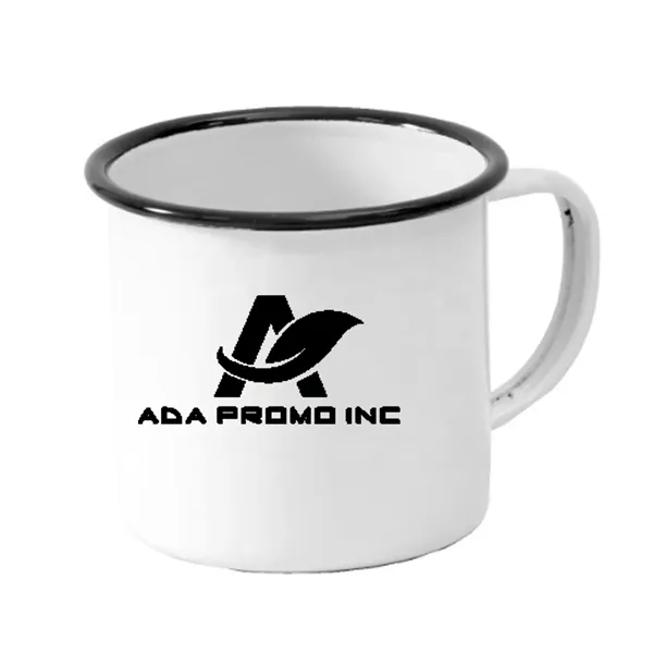 12oz Enamel +Tin Camping Mug White Body Black Rim - 12oz Enamel +Tin Camping Mug White Body Black Rim - Image 0 of 3