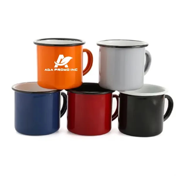 12oz Enamel +Tin Camping Mug White Body Black Rim - 12oz Enamel +Tin Camping Mug White Body Black Rim - Image 1 of 3