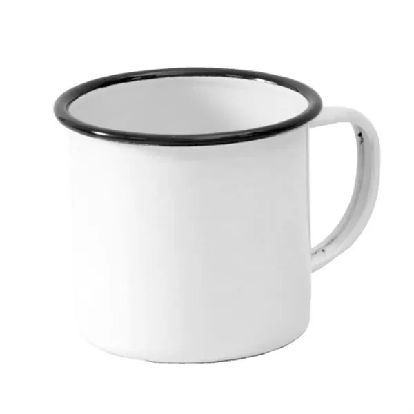 12oz Enamel +Tin Camping Mug White Body Black Rim - 12oz Enamel +Tin Camping Mug White Body Black Rim - Image 2 of 3