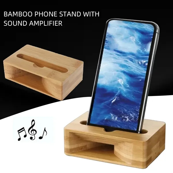 Bamboo Phone Stand with Sound Amplifier - Bamboo Phone Stand with Sound Amplifier - Image 0 of 3