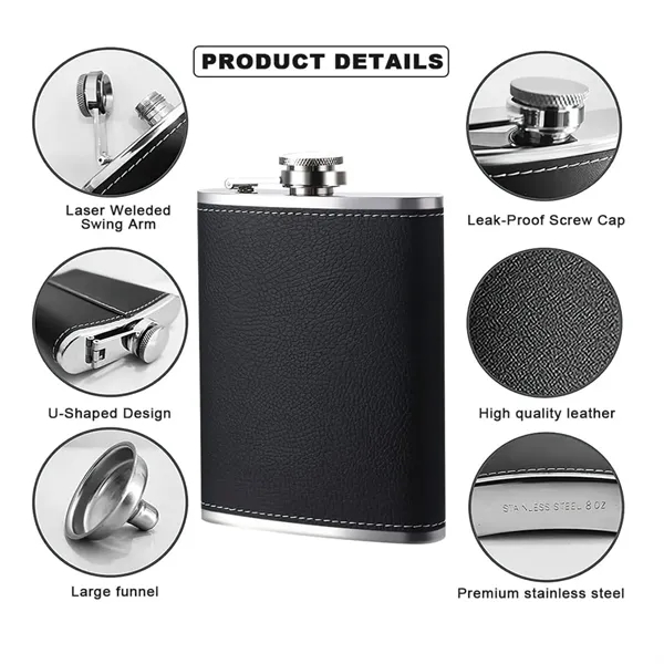 8 Oz Stainless Steel Hip Flask with Funnel - 8 Oz Stainless Steel Hip Flask with Funnel - Image 3 of 6