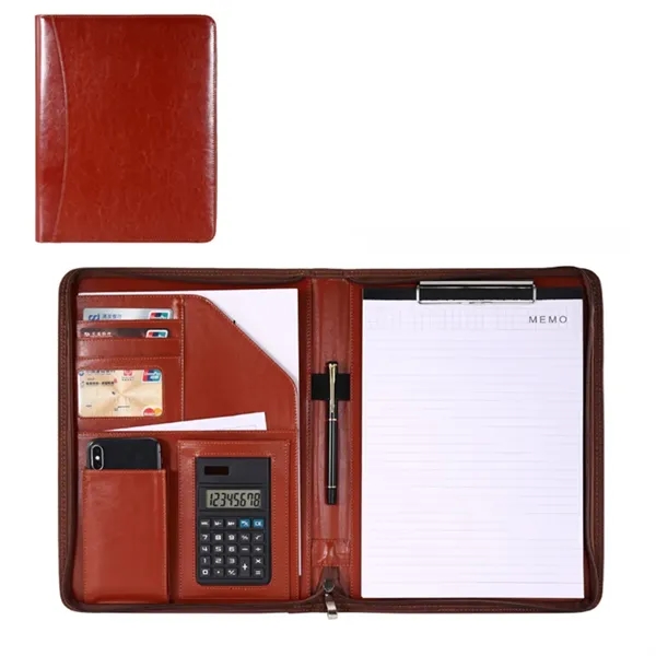 Custom All-in-One Luxury Business Leather Zippered Padfolios - Custom All-in-One Luxury Business Leather Zippered Padfolios - Image 2 of 3
