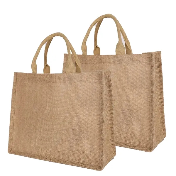 Two-Tone Linen/ Burlap Jute Tote Bag - Two-Tone Linen/ Burlap Jute Tote Bag - Image 2 of 3