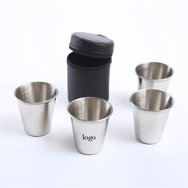 Mini Stainless Steel Cups Set With PU Leather Sleeves - Mini Stainless Steel Cups Set With PU Leather Sleeves - Image 0 of 1