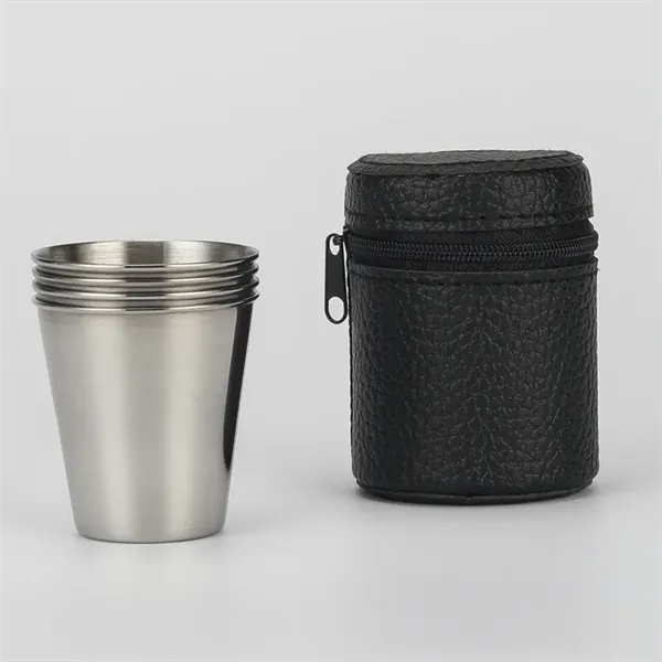 Mini Stainless Steel Cups Set With PU Leather Sleeves - Mini Stainless Steel Cups Set With PU Leather Sleeves - Image 1 of 1