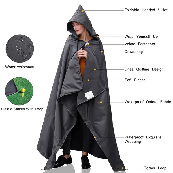 Outdoors Foldable Waterproof Hooded Raincoat Picnic Mat - Outdoors Foldable Waterproof Hooded Raincoat Picnic Mat - Image 1 of 5