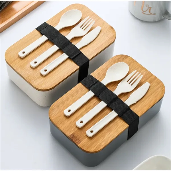 Wheat Straw Lunch Bento Box With Cutlery & Bamboo Lid - Wheat Straw Lunch Bento Box With Cutlery & Bamboo Lid - Image 1 of 3