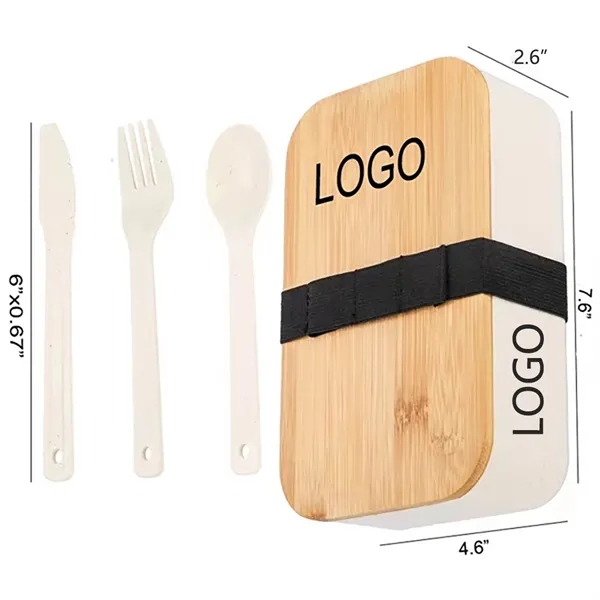 Wheat Straw Lunch Bento Box With Cutlery & Bamboo Lid - Wheat Straw Lunch Bento Box With Cutlery & Bamboo Lid - Image 3 of 3