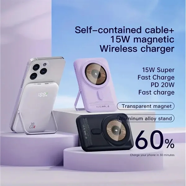 1W Power Bank with Magnetic Wireless Charger & Stand - 1W Power Bank with Magnetic Wireless Charger & Stand - Image 4 of 7