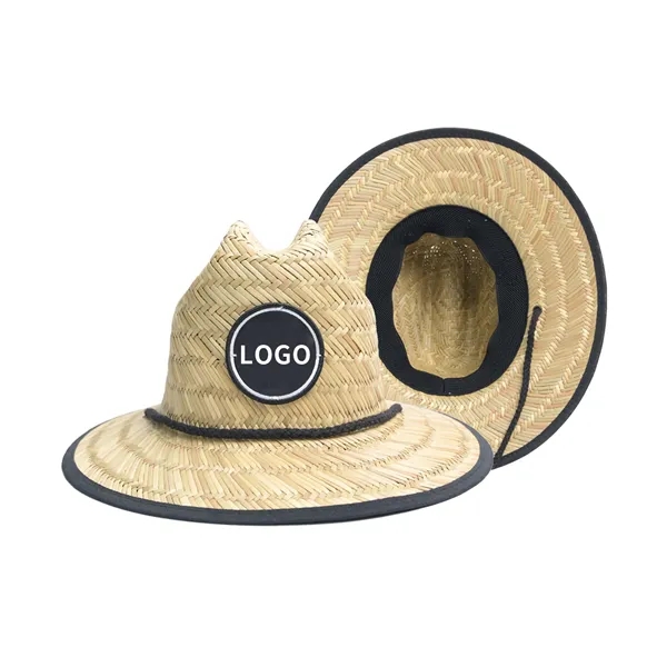 Straw Hat with Custom Embroidery Patch - Straw Hat with Custom Embroidery Patch - Image 1 of 10