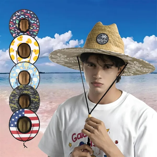 Straw Hat with Custom Embroidery Patch - Straw Hat with Custom Embroidery Patch - Image 9 of 10