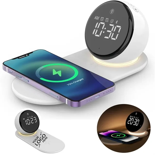 5 in 1 Digital Alarm Clock with Wireless Charger - 5 in 1 Digital Alarm Clock with Wireless Charger - Image 0 of 5