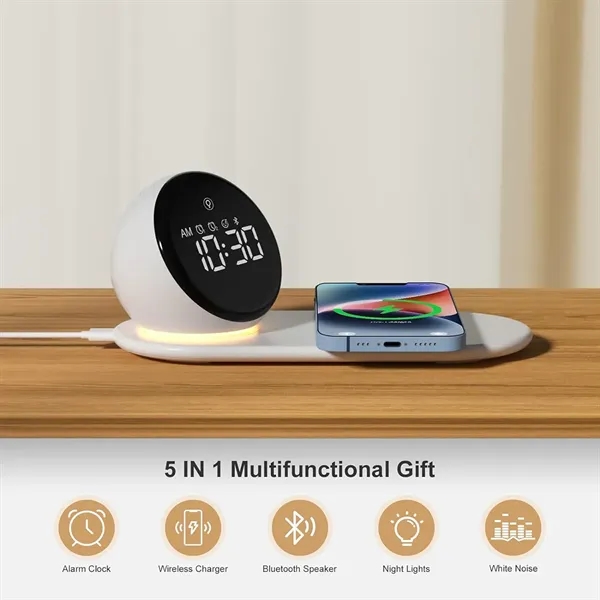 5 in 1 Digital Alarm Clock with Wireless Charger - 5 in 1 Digital Alarm Clock with Wireless Charger - Image 1 of 5