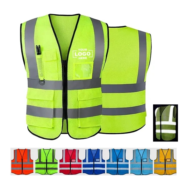 Mesh Hi-Viz Reflective Tape Safety Vest With 4 Pockets - Mesh Hi-Viz Reflective Tape Safety Vest With 4 Pockets - Image 0 of 3