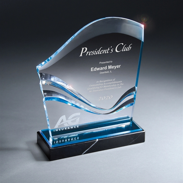 Lucite Wave Monument on Black Marble Base