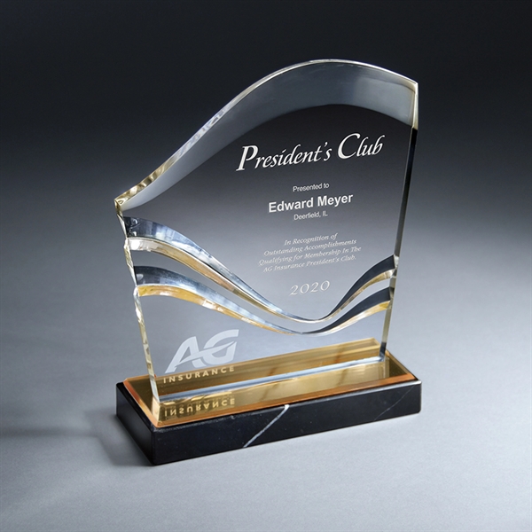Lucite Wave Monument on Black Marble Base