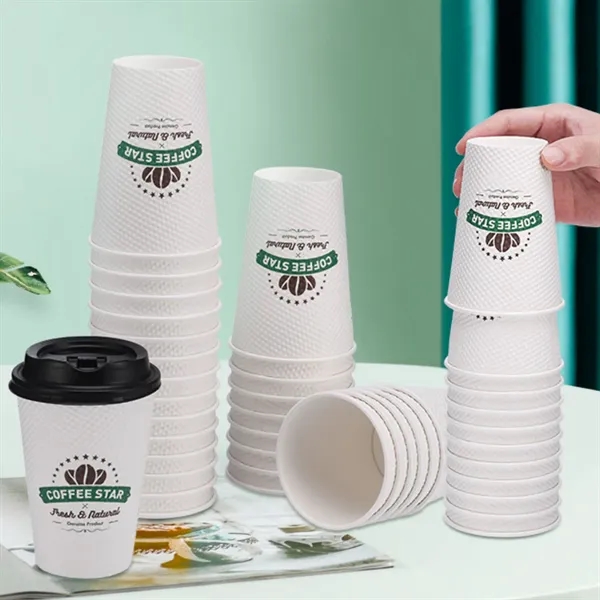 12oz Disposable Double Wall Paper Drinks Cup With Lids - 12oz Disposable Double Wall Paper Drinks Cup With Lids - Image 3 of 3