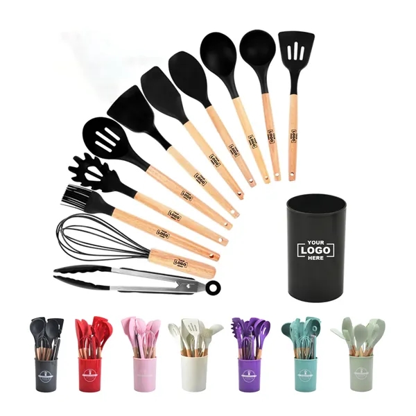 Non Stick Silicone Cooking Utensils Set with Holder - Non Stick Silicone Cooking Utensils Set with Holder - Image 0 of 7
