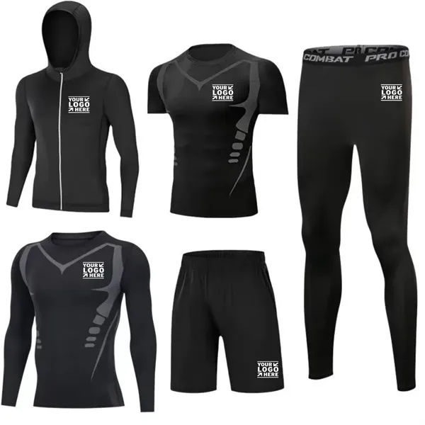 5Pcs Men's Compression Pants Shirt Jacket Athletic Sets - 5Pcs Men's Compression Pants Shirt Jacket Athletic Sets - Image 0 of 5