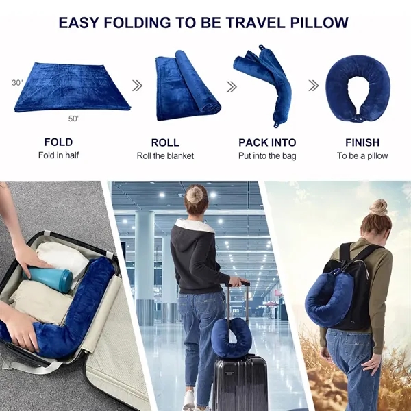 2 in 1 Travel Blanket with Neck Pillowcase - 2 in 1 Travel Blanket with Neck Pillowcase - Image 2 of 5