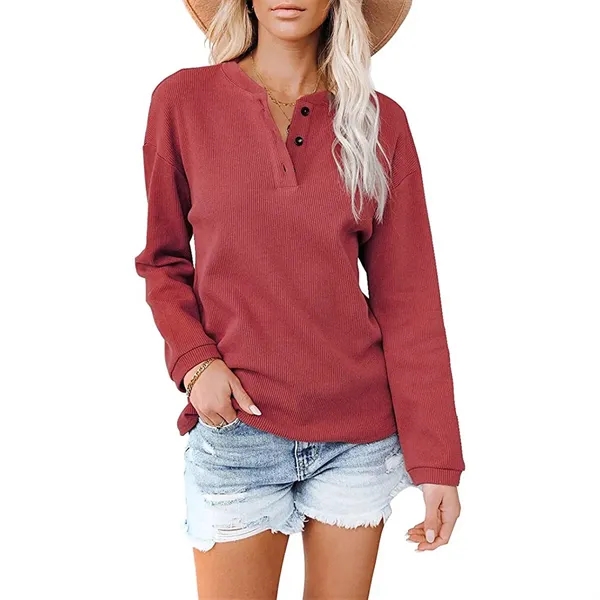 V-neck solid color long sleeve T-shirt - V-neck solid color long sleeve T-shirt - Image 3 of 7