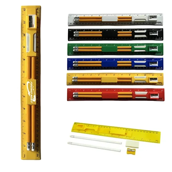 4 in 1 Stationery Set With Pencil Eraser Ruler Sharpener - 4 in 1 Stationery Set With Pencil Eraser Ruler Sharpener - Image 0 of 4