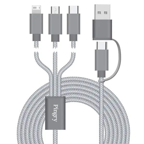 Connect Reach 5ft 3-in-1 Braided Charging Cable with Type-C - Connect Reach 5ft 3-in-1 Braided Charging Cable with Type-C - Image 0 of 5