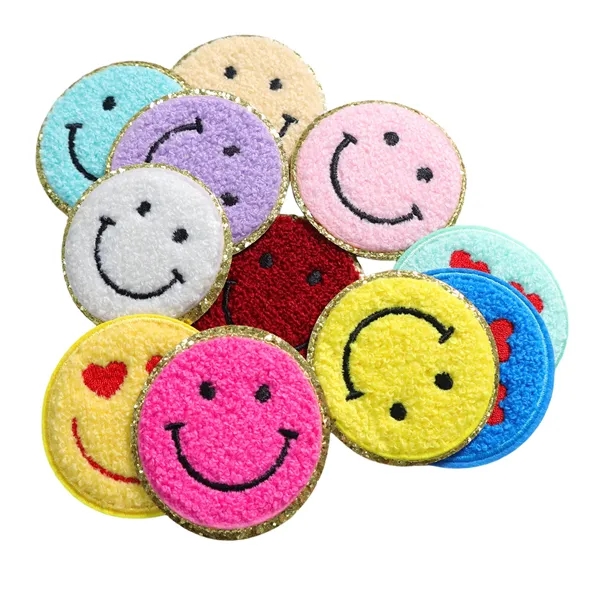 Circular Smiling Face Towel Embroidered Cloth Patches - Circular Smiling Face Towel Embroidered Cloth Patches - Image 1 of 5
