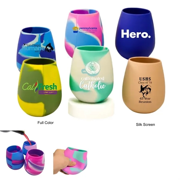 12 oz Unbreakable Silicone Stemless Wine Glasses Cups - 12 oz Unbreakable Silicone Stemless Wine Glasses Cups - Image 0 of 12