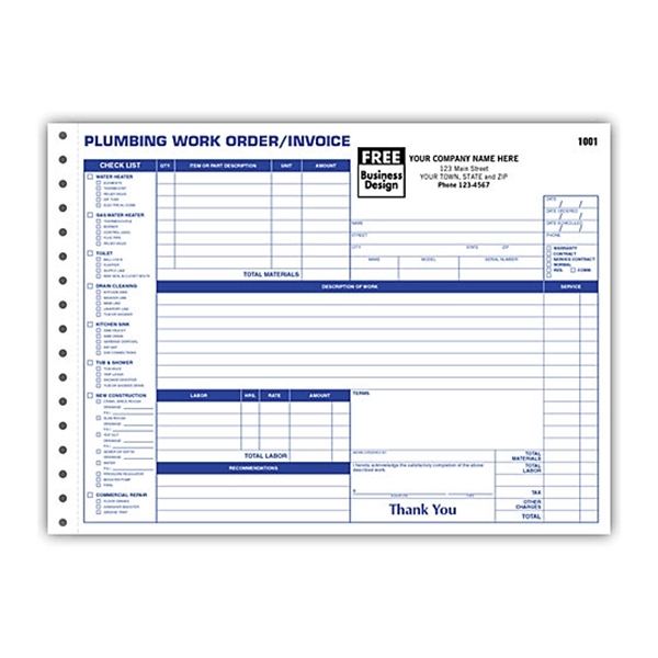 Plumbing Work Orders / Invoices, Side-Stub, Horizontal - Plumbing Work Orders / Invoices, Side-Stub, Horizontal - Image 0 of 0